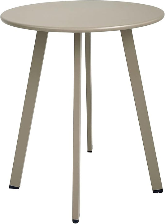 Meluvici Outdoor Side Table - Weather Resistant Patio Table, Round Metal Steel, Waterproof End Table for Garden, Balcony, Yard, Grey White