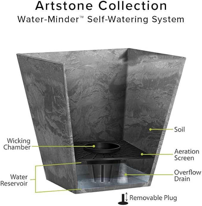 Root & Vessel Self Watering Wall Planters for Indoor or Outdoor Plants, Unique Marbled Wall Pot, Made of Eco-Friendly Blend of Stone and Plastic, Gray, 14.5"