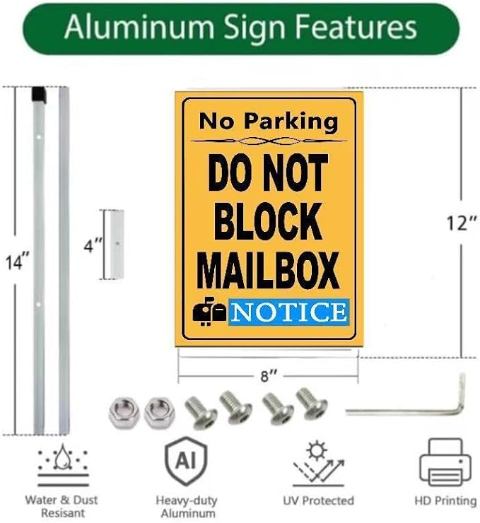 Do Not Block Mailbox Parking Yard Sign with Stakes,Rust Free Aluminum(8 * 12in),No Parking In Front of Mailbox Sign,No Truck Warning Road Signs