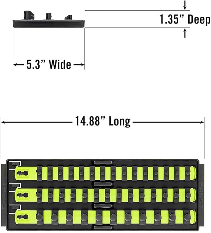 Ernst Manufacturing 8498HV 13-Inch Socket Boss, Premium 3-Rail Multi-Drive Socket Organizer, High Visibility - Made in USA