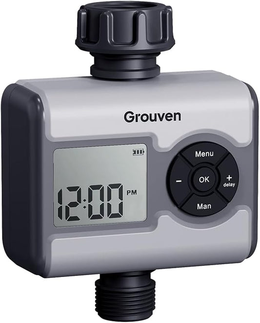LCD Digital Water Timer with Brass Inlet Sprinkler Timer 3 Independent Programs Ball Valve No Water Pressure Required with Rain Sensor Port & Delay Function for Garden Lawn Irrigation