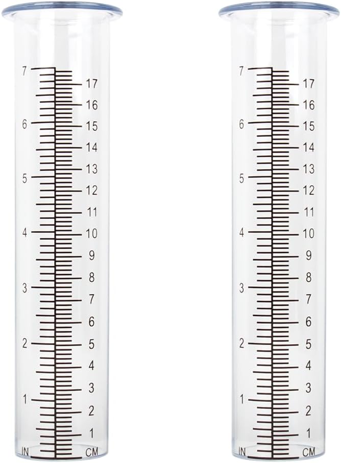 2 Pack Plastic Rain Gauge Replacement Tube with 7 Inch Capacity Freeze Proof Rain Water Gauge for Garden Yard Outdoor, Clear