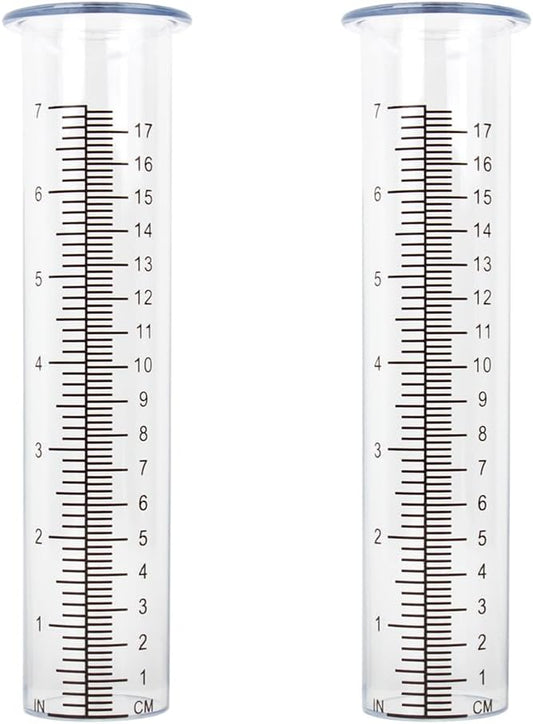 2 Pack Plastic Rain Gauge Replacement Tube with 7 Inch Capacity Freeze Proof Rain Water Gauge for Garden Yard Outdoor, Clear