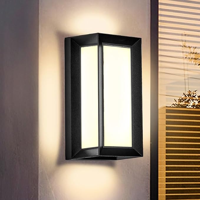 LED 18W Modern Rectangular Outdoor Wall Sconce 3000K Outside Light for House Patio, Black with Full Border Warm White, IP64 Waterproof Outdoor Wall Lights for House Patio Exterior Wall (1 Pack)