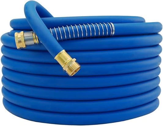 Guitrees 90FT 5/8 Heavy Duty Rubber Garden Hose - 200psi Working, 1000psi Burst - Hot/Cold Water - Five-Layered Braiding for Durability - Versatile for Gardening, Agriculture, Construction(Blue)