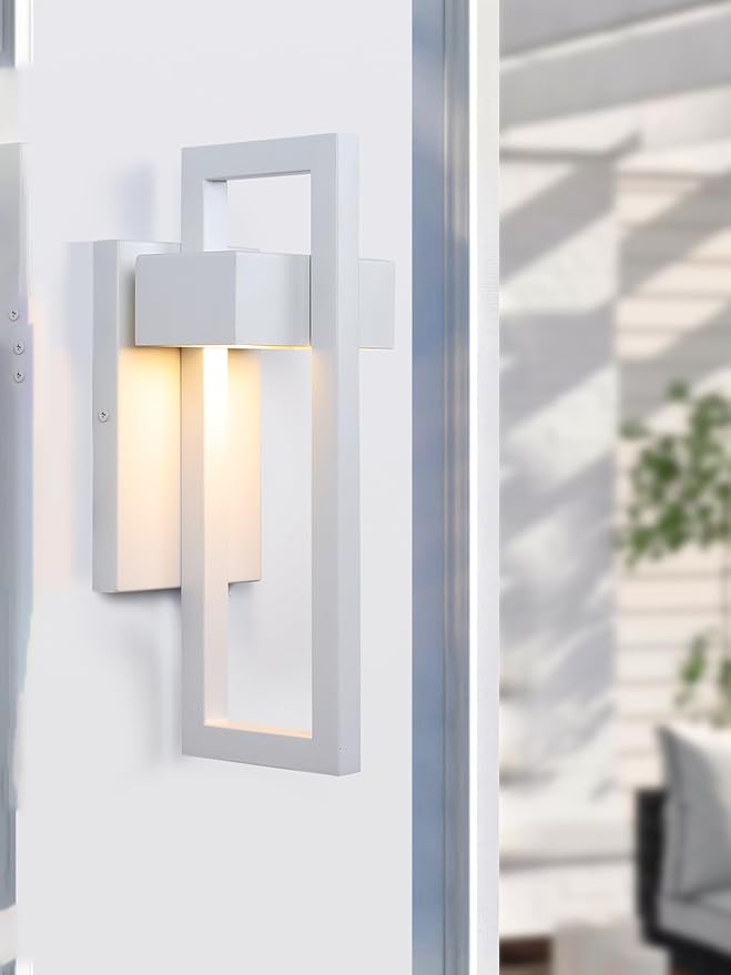LamQee Outdoor Wall Lights Modern Exterior Lighting Fixtures, 3000K Integrated LED Outdoor Wall Sconce Lighting, Matte White Outside Wall Mount Lights for House Front Door Porch Garage Patio 1 Pack