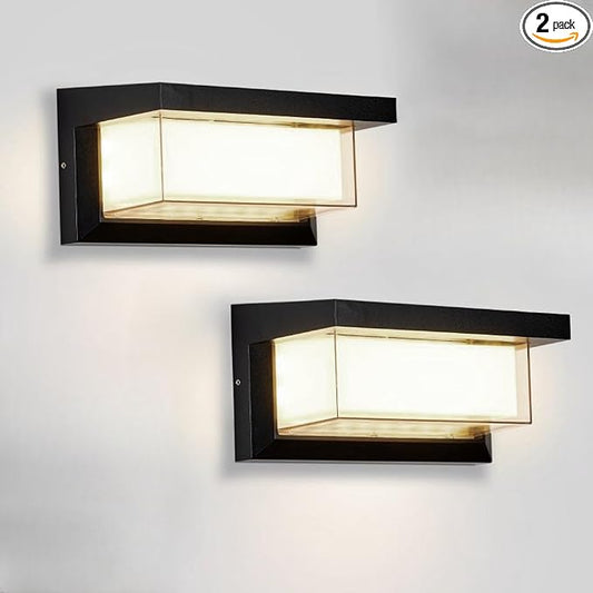 18W Modern LED Wall Light Outdoor 2Pack,3000K Warm White Waterproof Porch Patio Lights Mount Outside Fixtures,Matte Black Aluminium