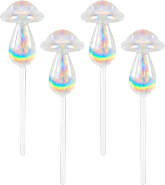 Rainbow Plant Watering Globes, Rainbow Gradient Color Plant Watering Bulb Devices,Mushroom Self Watering Spikes Iridescent, Pack of 4