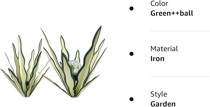 Metal Agave Plant Garden Art, 2 Pack Tequila Rustic Sculpture, Rustic Metal Agave Plants Garden Lawn Home Ornaments, for Yard Stakes, Garden Figurines, Outdoor Patio (2 PCS Green with Light)