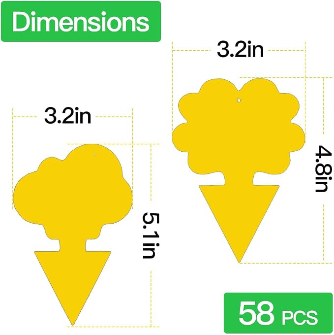58 Pack Gnat Killer Sticky Traps for Plants - Yellow Fungus Gnat Sticky Trap for Indoor Houseplants, Fruit Flies, Whiteflies, Aphids - Family Friendly Design, Flower and Cloud Shapes