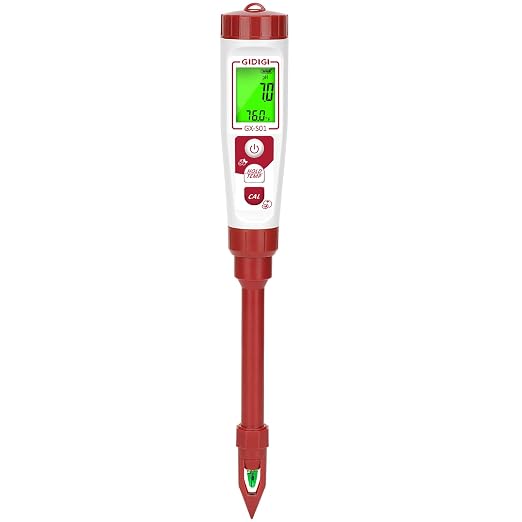High Accuracy Digital pH Meter with Thermometer | For Soil, Garden, Water, Plants, Solution and Food, LCD Display, Calibration Powder Included, Plastic Protective Cap