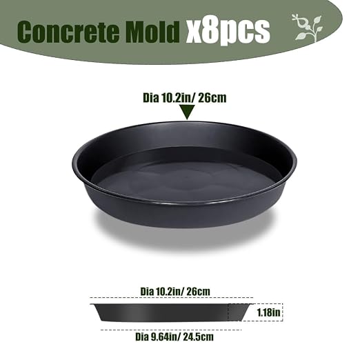 8 Pcs Stepping Stone Mold, Round Plastic Paver Molds for Concrete, Dia 10.2 in/ 1.18 in Depth Cement Black Tray, Reusable DIY Form for Paving Garden Path, Walkway, Patio, Outdoor Landscaping