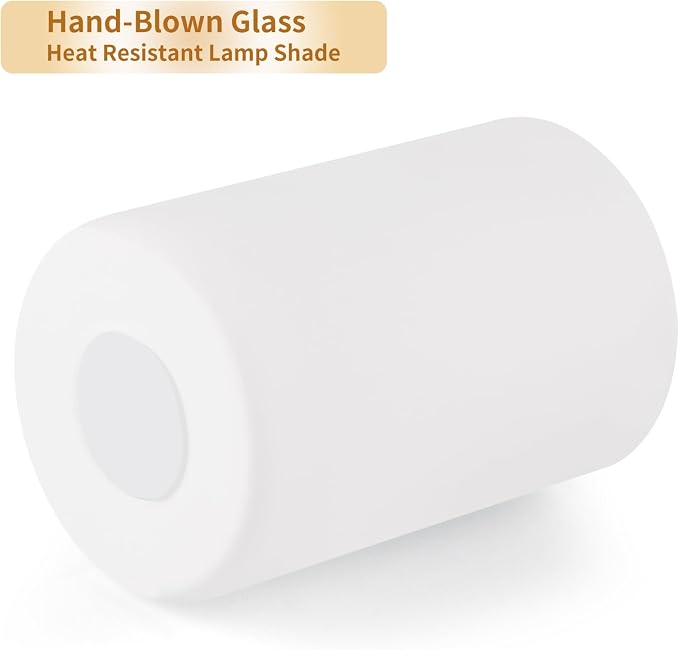 2 Pack Frosted Opal White Glass Lamp Shade, Lip-less Cylinder Glass Light Fixture Cover, Replacement Globe for Chandelier, Pendant, Vanity Light