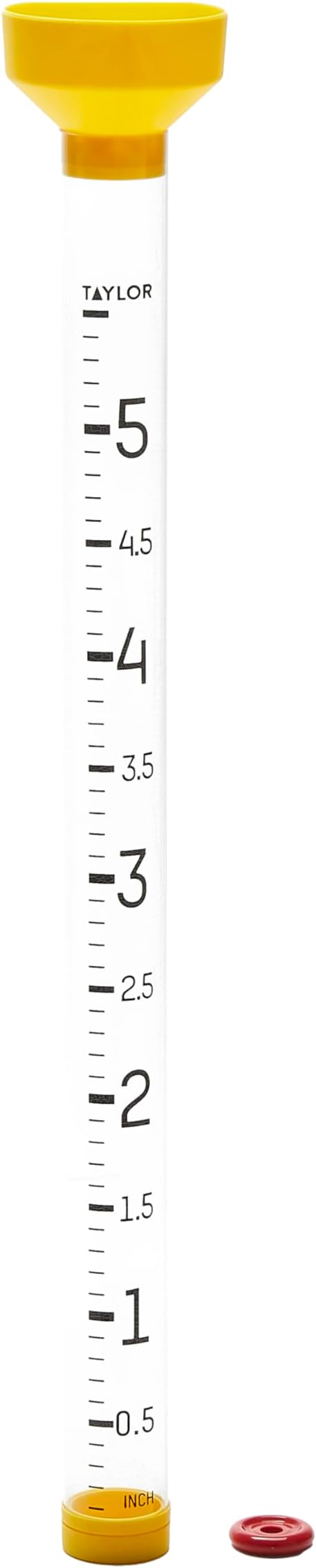 Taylor Capacity Jumbo Rain Gauge, Measure and Monitor Precipitation, Easy to Read for Backyard, Patio, Garden, and Lawn, 5-inch, Yellow