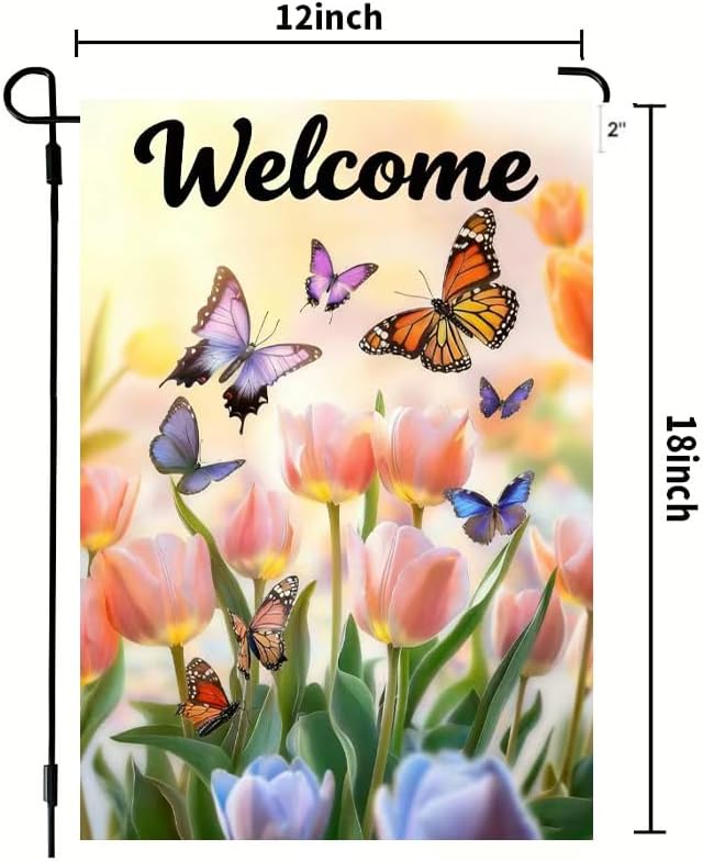 Spring Summer Garden Flag 12x18 Double Sided, Small Burlap Flowers Tulip Welcome Garden Flags Spring Summer Decorations Outdoor Yard Flags for Outside Lawn Décor