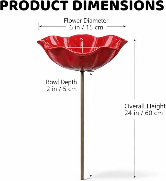 Handmade Metal Flower Garden Stake, Bird Bath for Outside Garden Patio Yard Lawn Decor, Hummingbird Fountain Butterfly Bee Water Feeder, Decorative Yard Art Ornament Gift