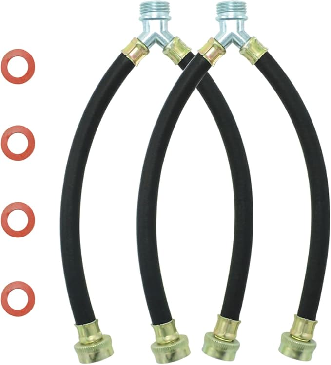 TT FLEX Rubber Washing Machine Y Mixer Hose Connector, 1 ft (12") Length Mixed Hot and Cold Water Supply, 3/4" Fittings, 2 Pack