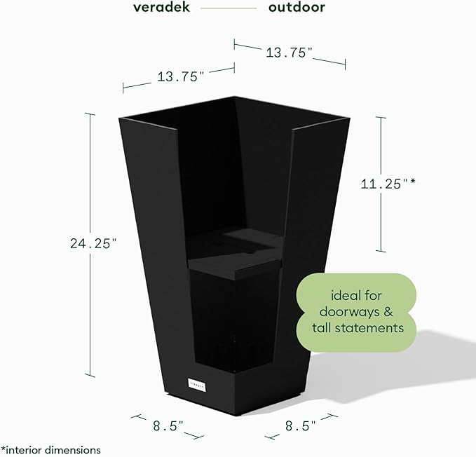 Veradek V-Resin Indoor/Outdoor Taper Planter, 2-Pack (24 inch, Black)