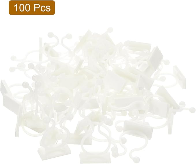 uxcell 100Pcs Plant Climbing Wall Fixture Clips, Plant Fixer Self-Adhesive Hooks Wire Fixing Supporting for Indoor Outdoor Decoration and Cable Wire Fixing (White, 16.2mm/0.64")