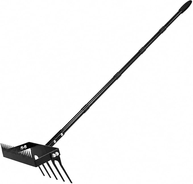 Gardzen 70" Garden Hoe for Weeding, Long Handle Hula Tool with Serrated Blade, Heavy Duty 2-in-1 Stirrup Scuffle Weeder, 5-Tine Cultivator Rake for Loosening Soil and Planting