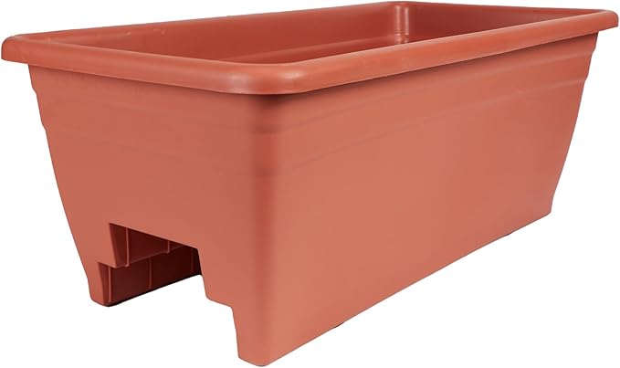 The HC Companies 24 Inch Deck Rail Planter Box with Drainage Plug, Lightweight UV-Resistant Plastic Outdoor Planters for Wood Deck Rail, Flower Box for Garden, Patio, Balcony, and Fence, Clay