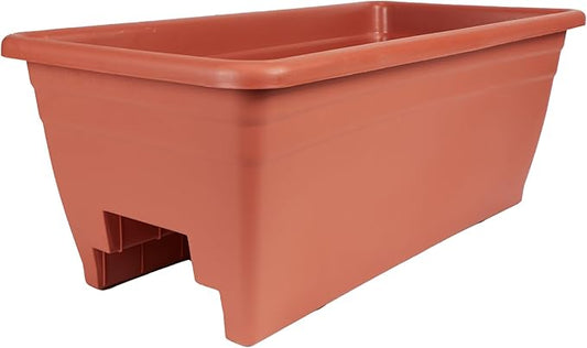 The HC Companies 24 Inch Deck Rail Planter Box with Drainage Plug, Lightweight UV-Resistant Plastic Outdoor Planters for Wood Deck Rail, Flower Box for Garden, Patio, Balcony, and Fence, Clay