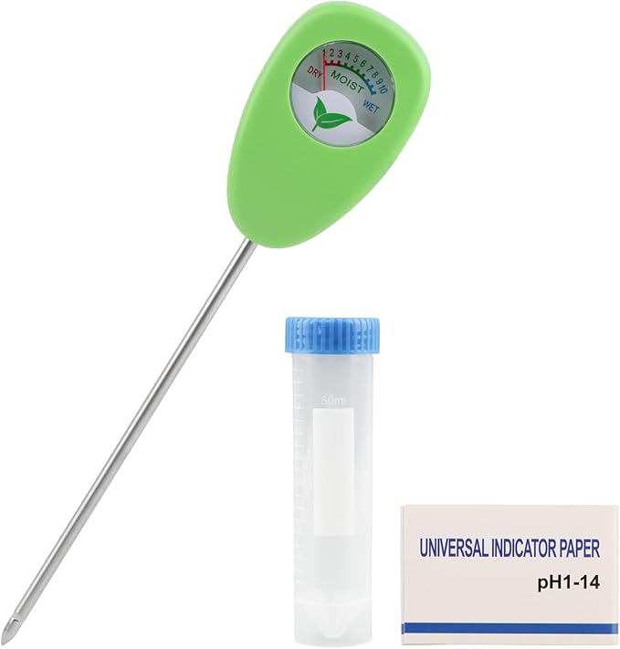 Soil Moisture Meter for Plants Kit, 6.5 in Probe Analog Water Meter No Battery, Includes 25 pH Test Strips and Sample Tube, for Potting Soil and Garden Pots