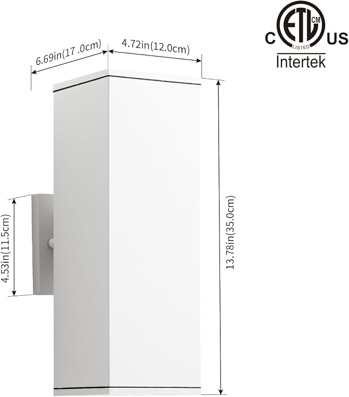 mirrea 14" Modern Outdoor Porch Light Patio Light in 2 Lights with Aluminum Rectangular Tube and Tempered Glass Cover Waterproof Wall Sconce 2 Pack (Matte White)