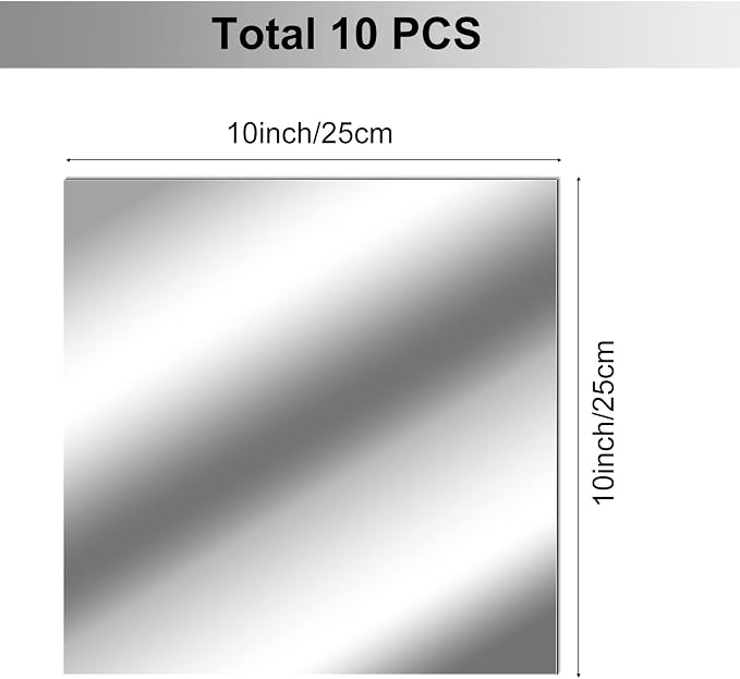 Zonon Flexible Mirror Sheets Self Adhesive Non Glass Mirror Tiles Stickers for Home Wall Decor(10 Pieces,10 x 10 Inches)