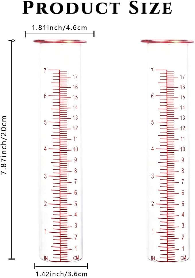 7'' Capacity Rain Gauge Replacement Tube Glass, 2 Pcs Replacement Rain Gauge Tube for Garden Yard Outdoor(Red)
