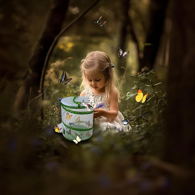 Butterfly Growing Kit- Pop Up Foldable Butterfly Habitat Cage -7.8" x 11" Tall - Clear Mesh Enclosure Terrarium