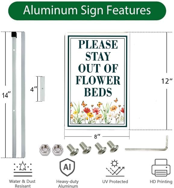 Stay Out Of Flower Beds Yard Sign With Stake Keep Off Sign,reflective Rustproof Sturdy Aluminum Sign For Outdoor Lawn Grass Garden Wildflowers Decoration（8x12in）