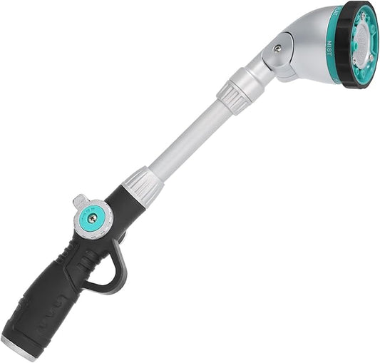 QUOBAS 16" Watering Wand, Heavy Duty Garden Hose Wand with 90°Adjustable Head, Thumb Control & 6 Spray Patterns, Long Reach Hose Nozzle for Hanging Bakets and Shrubs