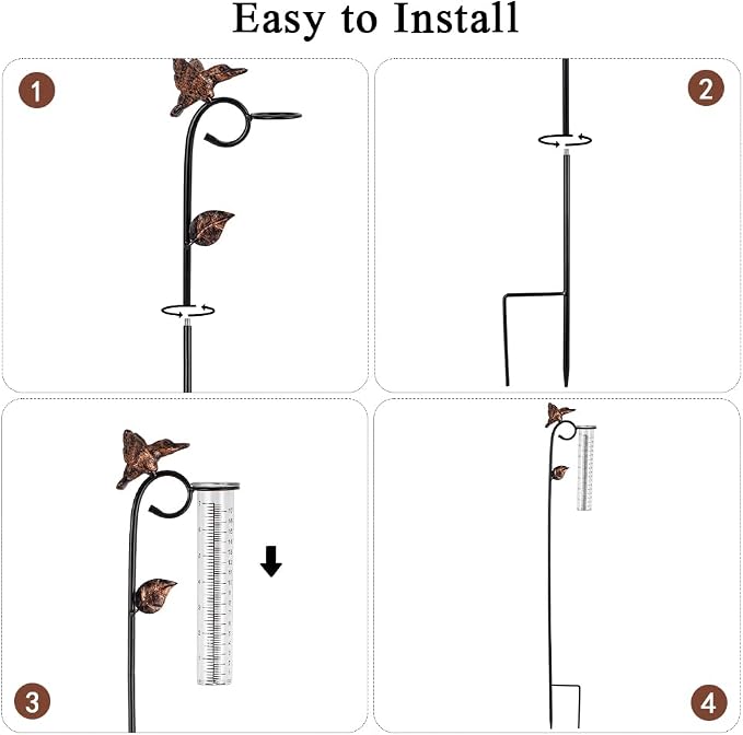 Hummingbird Rain Gauge Outdoor, Metal Rain Gauge with 7-Inch Glass Tube, Decorative Rain Water Gauge for Garden, Yard, Lawn