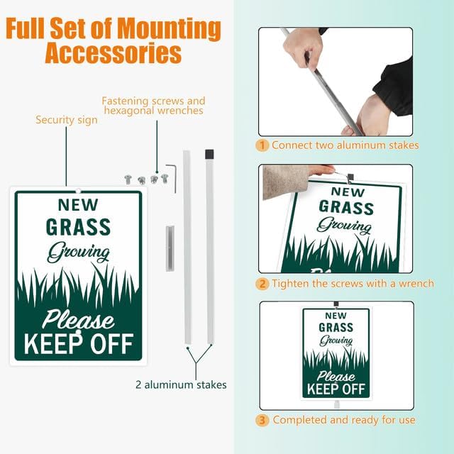 New Grass Growing Please Keep Off Yard Sign With Stake Keep Off Grass Reflective Aluminum Lawn Signs Signs Rust Free Garden Signs (8x12) IN