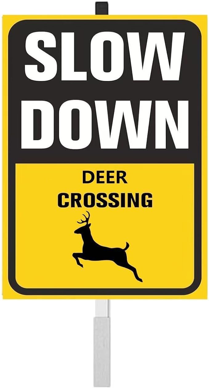 Slow Down deer Crossing yard Sign for Street Rustproof Reflective Aluminum Caution Drive Slowly Watch for deer Sign Garden Animal Sign for Neighborhoods
