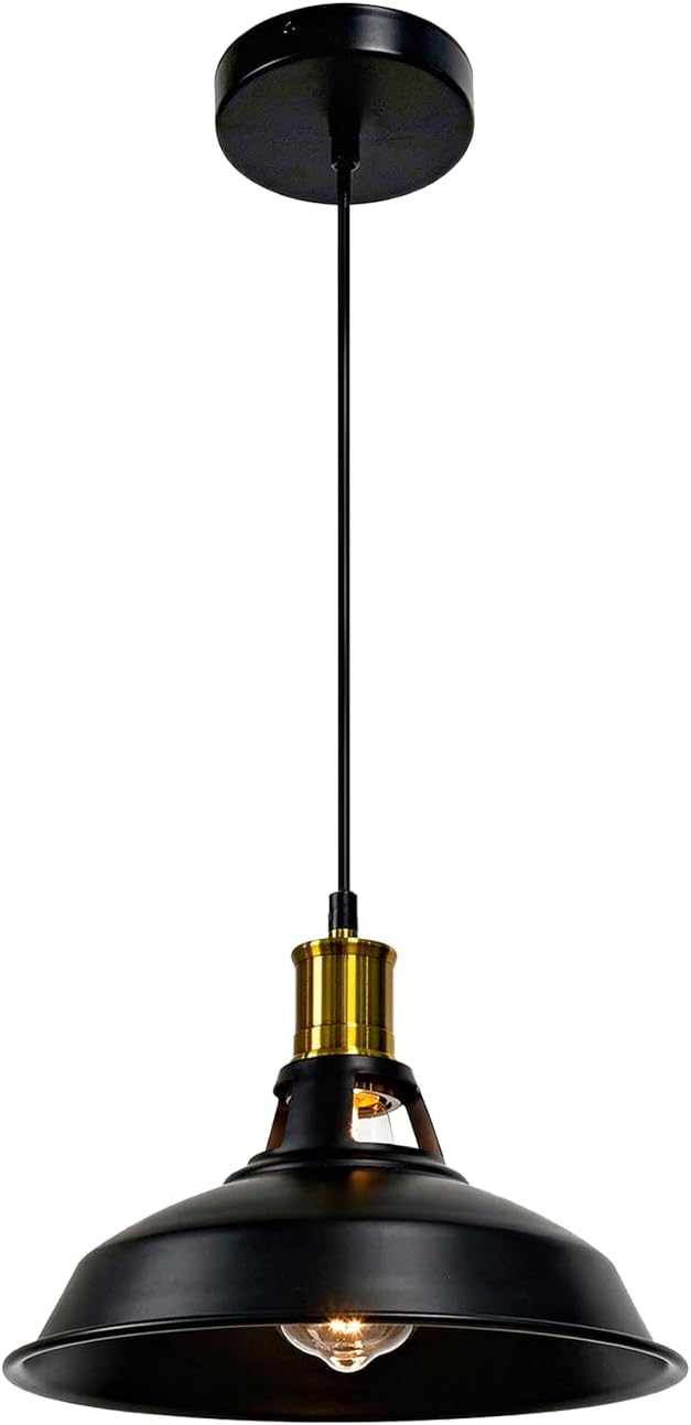 1-Pack Pendant Light Fixtures, Industrial Hanging Light with Metal Shade, Farmhouse Pendant Lighting for Kitchen Island, Hallway, Dining Room, Black & Gold