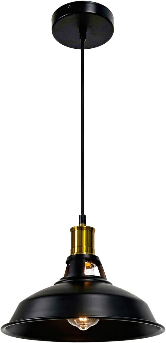 1-Pack Pendant Light Fixtures, Industrial Hanging Light with Metal Shade, Farmhouse Pendant Lighting for Kitchen Island, Hallway, Dining Room, Black & Gold