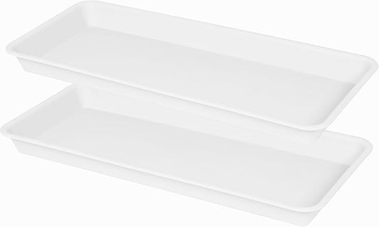 VUWEZ 2 Pack Plastic Plant Saucer, Rectangular, Indoors Outdoor, Water Drip Tray for Planter, Windowsill (6 X 11 Inch, Creamy White)