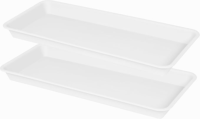 VUWEZ 2 Pack Plastic Plant Tray Saucer - Rectangular 24 inch, Indoors/Outdoors, Drip Tray for Flower Pot, Windowsill (8 X 24'', Cream White)
