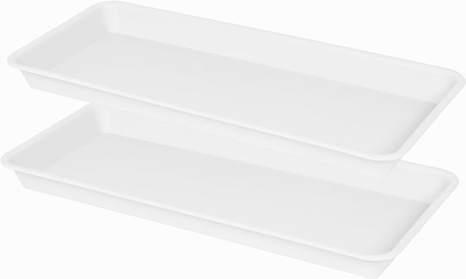 VUWEZ 2 Pack of Plastic Plant Tray Saucer Rectangular 14 inch, Planter Trays Saucers for Indoors Outdoor, Plant Water Drip Trays for Flower Pot, Windowsill Planter Tray (6.8 X 14.5'', Cream White)