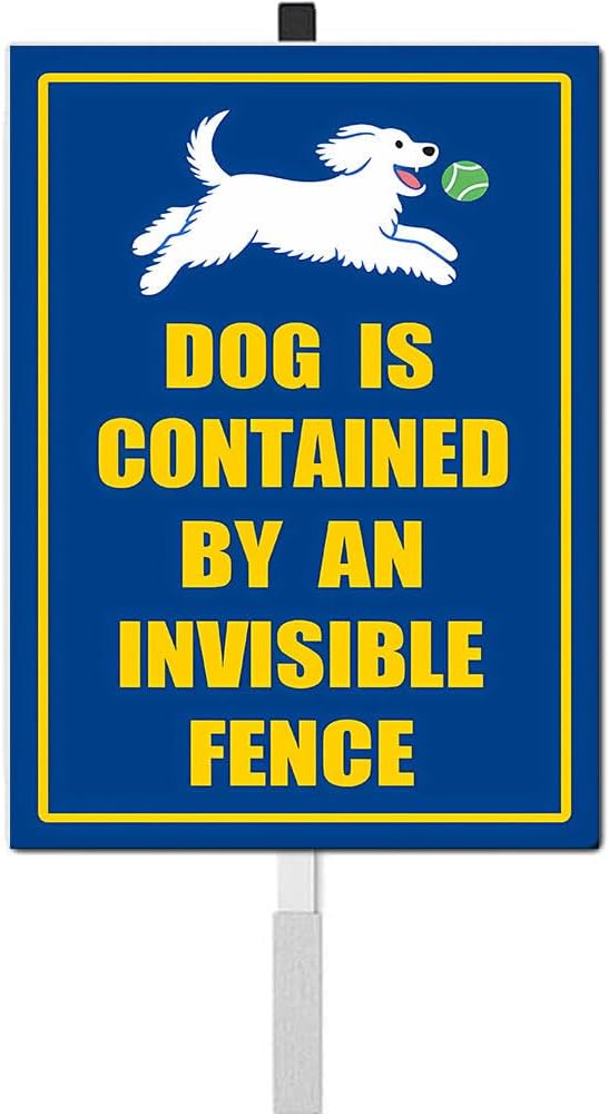 Dog Is Contained by An A Invisible Fence Yard Sign With Stake Reflective Aluminum Rustproof Attention Garden Lawn Dog Sign Stand For Home Garden Street Decorations Outdoor (8x12) IN