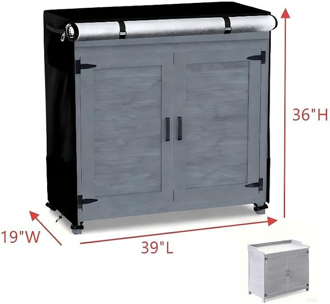 Outdoor Storage Cabinets Cover, Compatible with Gizoon Potting Bench with Metal Tabletop, 600D Waterproof Storage Cabinet Cover with Buckles & Vent, 39"Lx19"Wx36"H (Black)