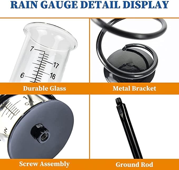Rain Gauge, Rain Gauge Outdoor, Rain Gauges Outdoors Best Rated for Yard with Stake, Rain Water Meter Measuring with Metal Frame, Decorative for Garden, Deck, Lawn, Landscape