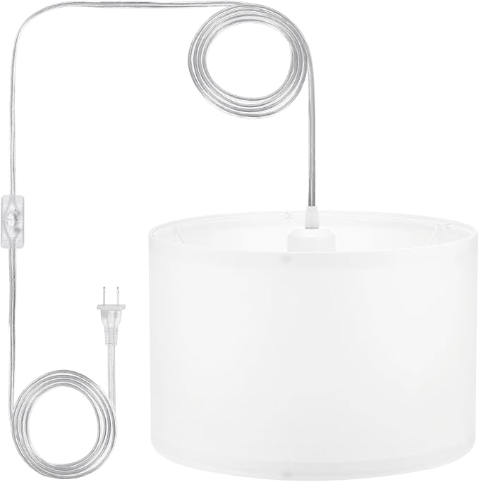 PATIKIL Plug in Pendant Light, 15Ft Rope Cord Hanging Lamp Fixture with ON/Off Switch, Fabric Shade E26/E27 Bulb Socket for Bedroom Kitchen Living Room, White