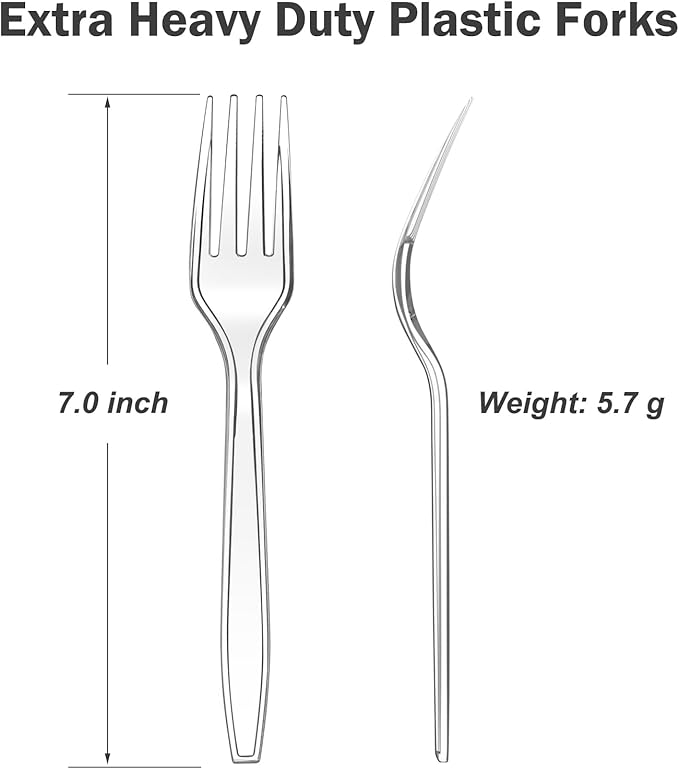 Dealusy 360 Count Extra Heavy Duty Clear Plastic Forks Disposable, BPA-Free, Heat Resistant, Solid and Durable Disposable Forks Bulk, Premium Plastic Forks heavy duty for Party Supply