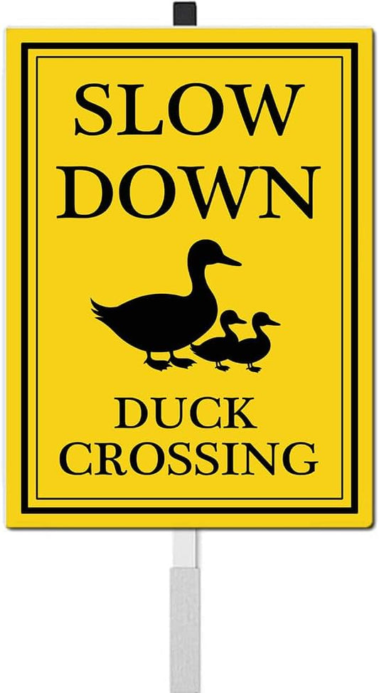 Duck Crossing Sign With Stakes Slow Down Sign For Neighborhoods Reflective Rustproof Aluminium Yard Garden Stake Caution Sign Farm Lawn Walkway Decorations Animal Signs 8X12 IN