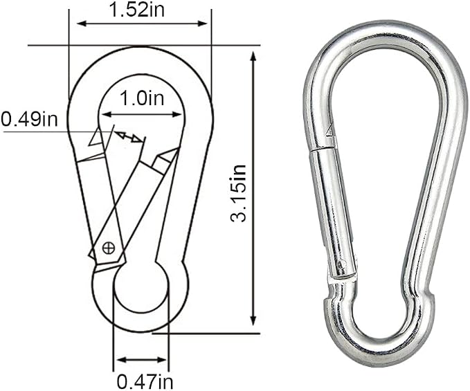 CAIDMOS 5PCS 3.15in Large Carabiner Clip, Stainless Steel Carabiner Heavy Duty, Spring Snap Hook, Locking Climbing Caribiners Clips for Gym, Plant Hanging, Outdoor Camping, Hiking. 600 lbs