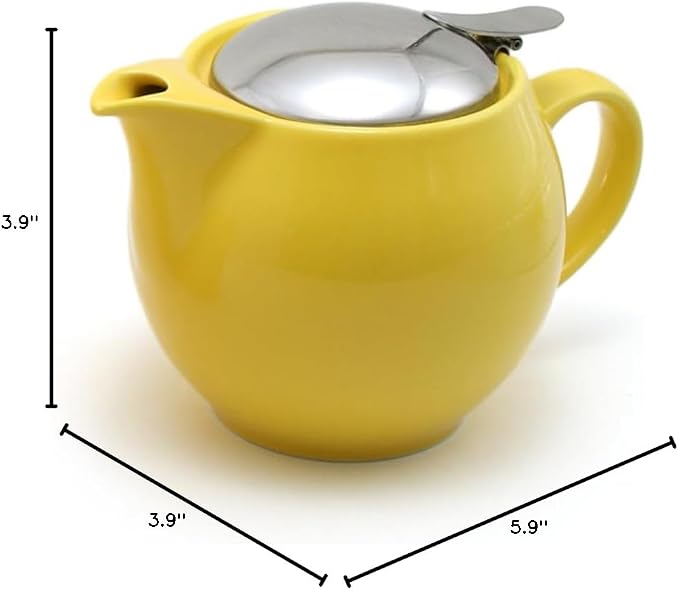 Zero Japan Bee House Round Teapot For One, 15 Oz - Ceramic Tea Pot with Stainless Steel Lid and Infuser, Smooth-Pour Spout, Diswasher and Microwave Safe Tea Pots (Yellow Pepper)