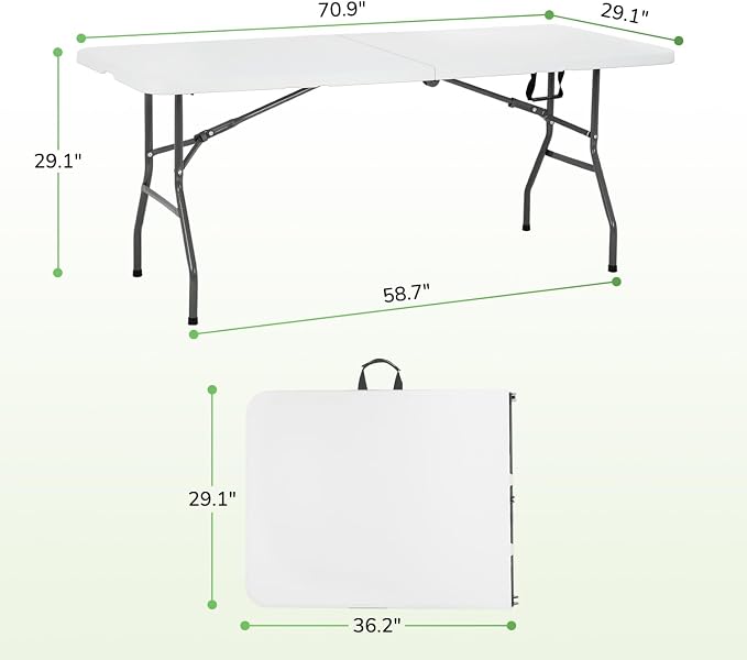 PayLessHere | 6FT Folding Table | Portable Plastic Table with Carry Handle | Waterproof & Foldable Table Design | Steel Frame with Lock | White | for Events, Camping, Indoor & Outdoor Use